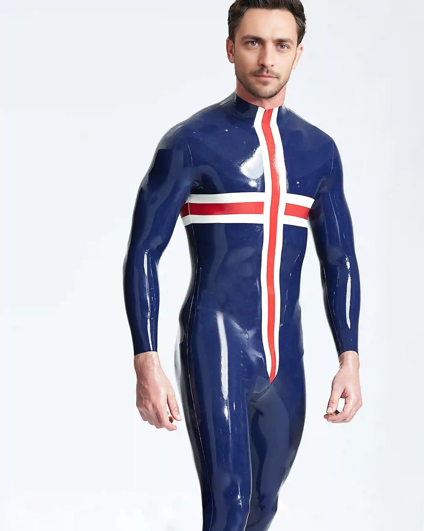 Male Latex Patriotic Cross Catsuit