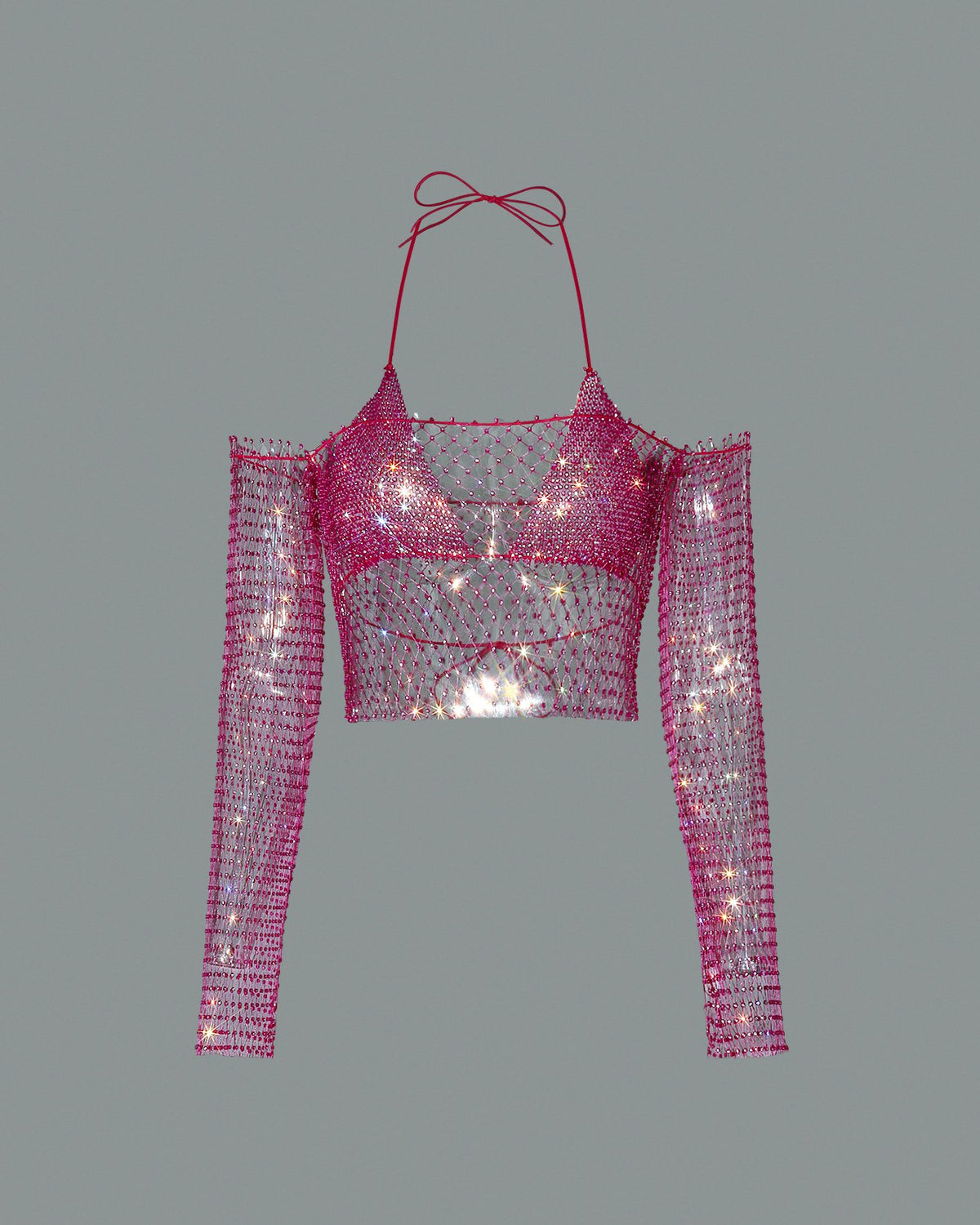 Flash Diamond Fishnet Shoulder Long Sleeve Top