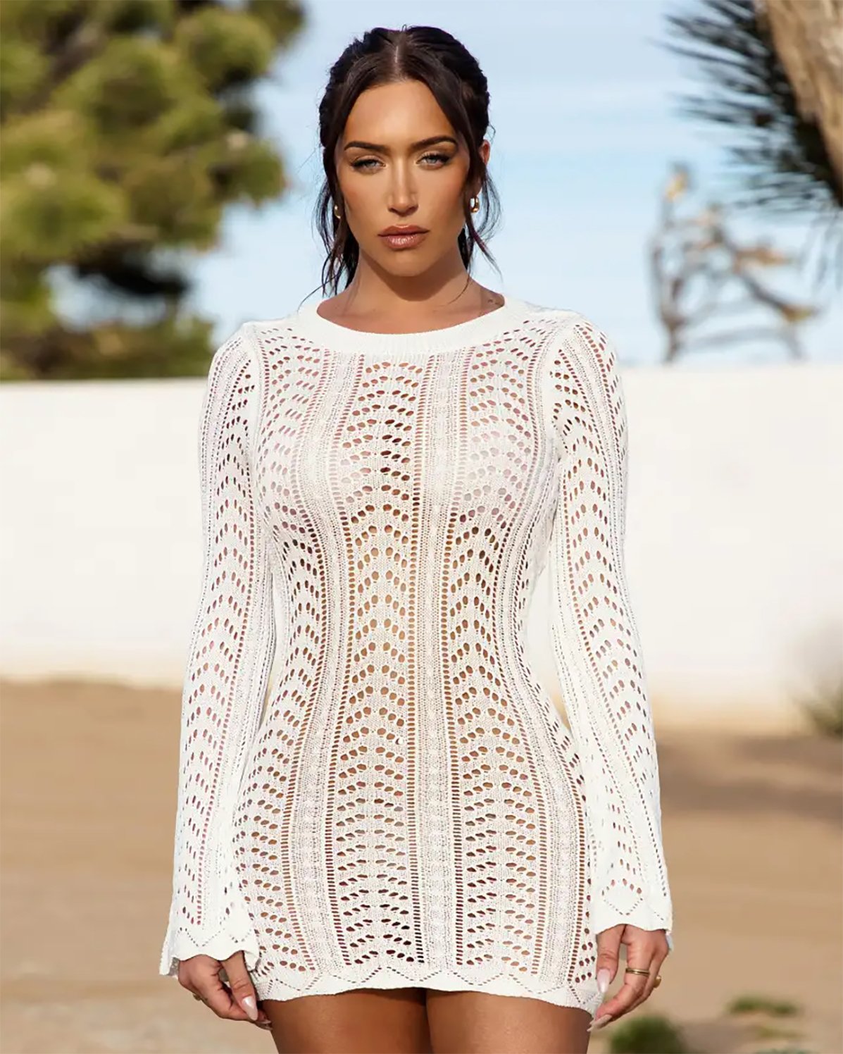 Beach Hollow Out Crochet Tie Backless Cover-Up Dress